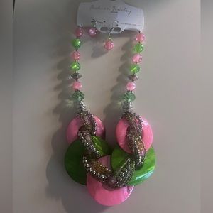 Pink and green necklace set